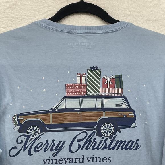 Vineyard Vines Shirt Mens Small Blue Long Sleeve Pocket Merry Christmas Whale - Picture 8 of 12